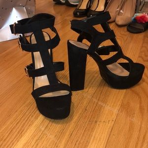 Black suede platform heels size 9